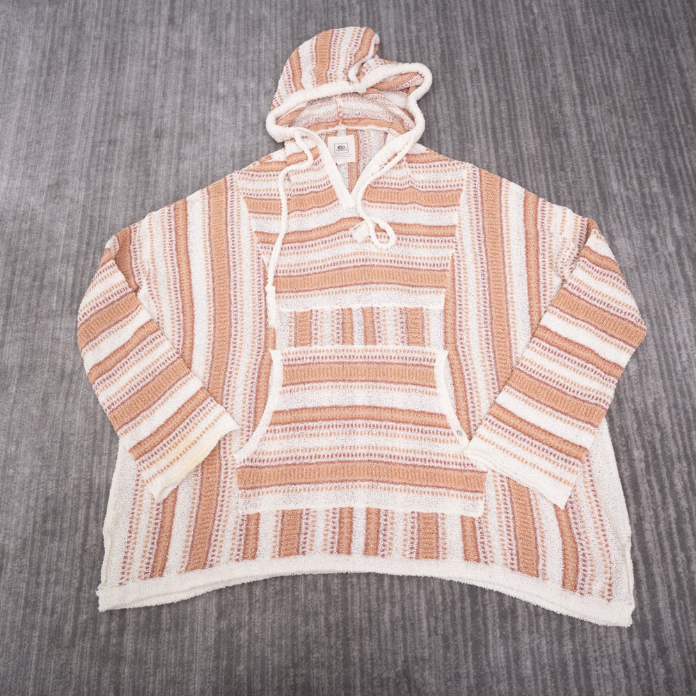 Rip Curl Baja Hoodie Womens Medium Orange Excellent Striped Knit Pullover GSWBJ9